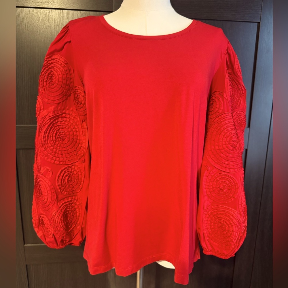 Chico’s Red Detailed Sleeved Top